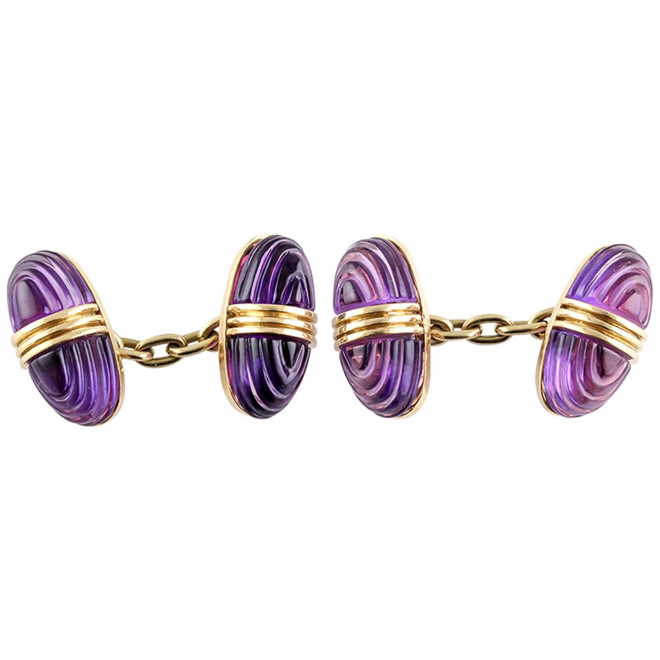 Bulgari Carved Amethyst Gold Cufflinks