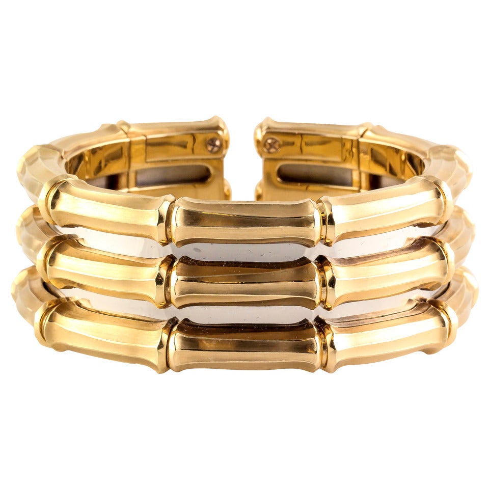 Cartier Bamboo Two Tone Gold Cuff Bracelet