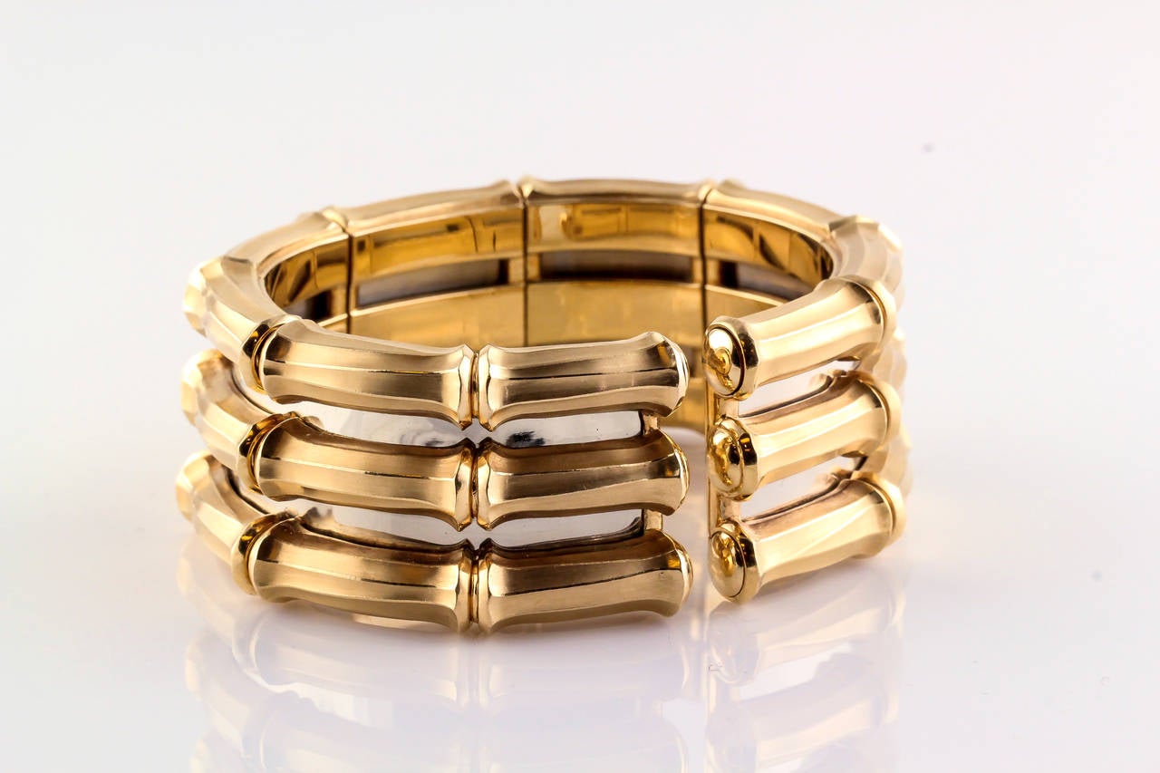 Women's Cartier Bamboo Two Tone Gold Cuff Bracelet