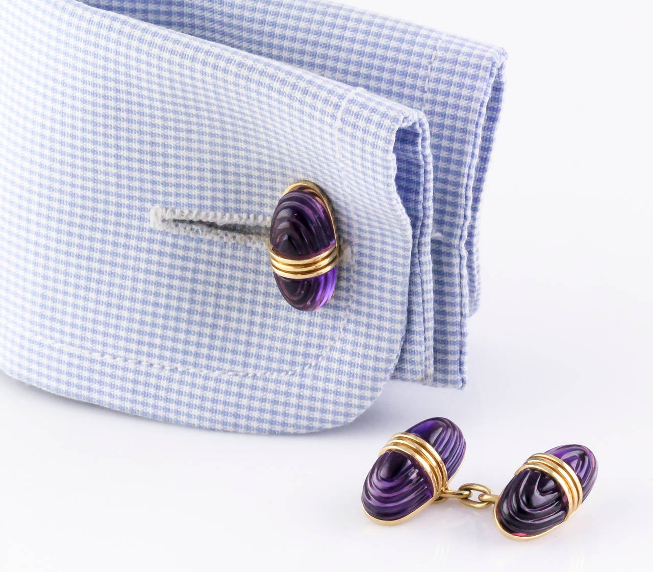 Men's Bulgari Carved Amethyst Gold Cufflinks