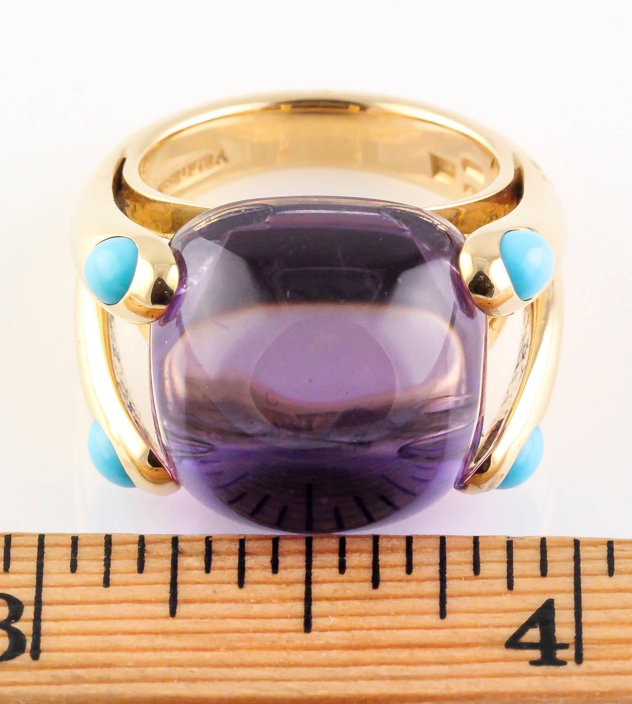 Verdura Turquoise Amethyst Gold Candy Ring In Excellent Condition In New York, NY