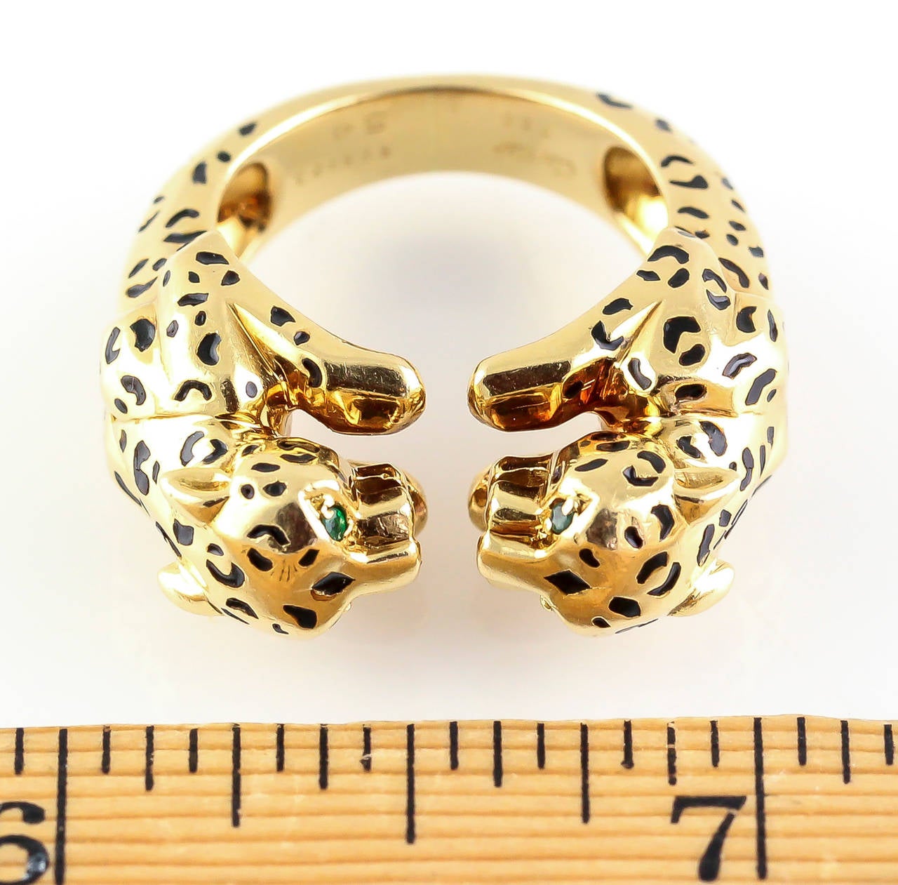 Contemporary Cartier Enamel Emerald Gold Double Headed Panther Ring