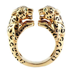 Cartier Enamel Emerald Gold Double Headed Panther Ring