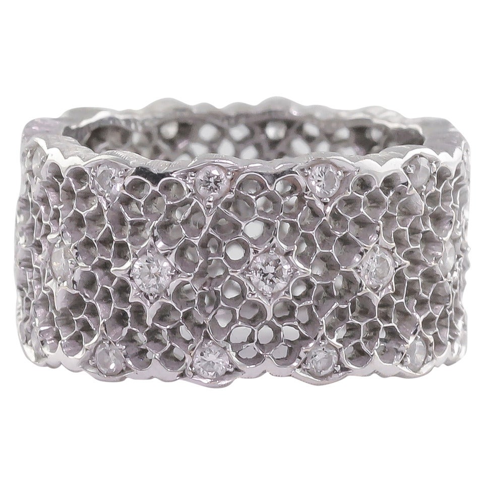 M. Buccellati Tulle Broccato Diamond White Gold Band Ring