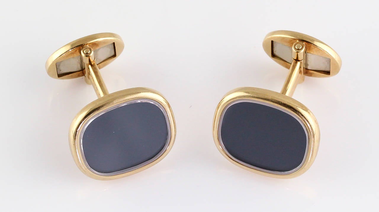 Handsome blue enamel and 18K yellow gold cufflinks from the 