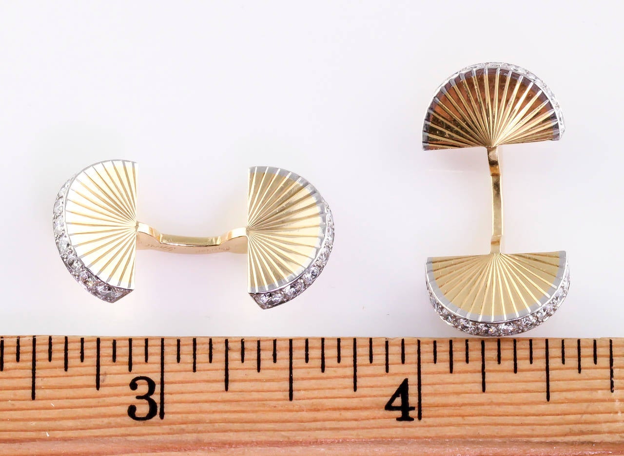1950s Cartier Diamond Gold Platinum Cufflinks In Excellent Condition In New York, NY