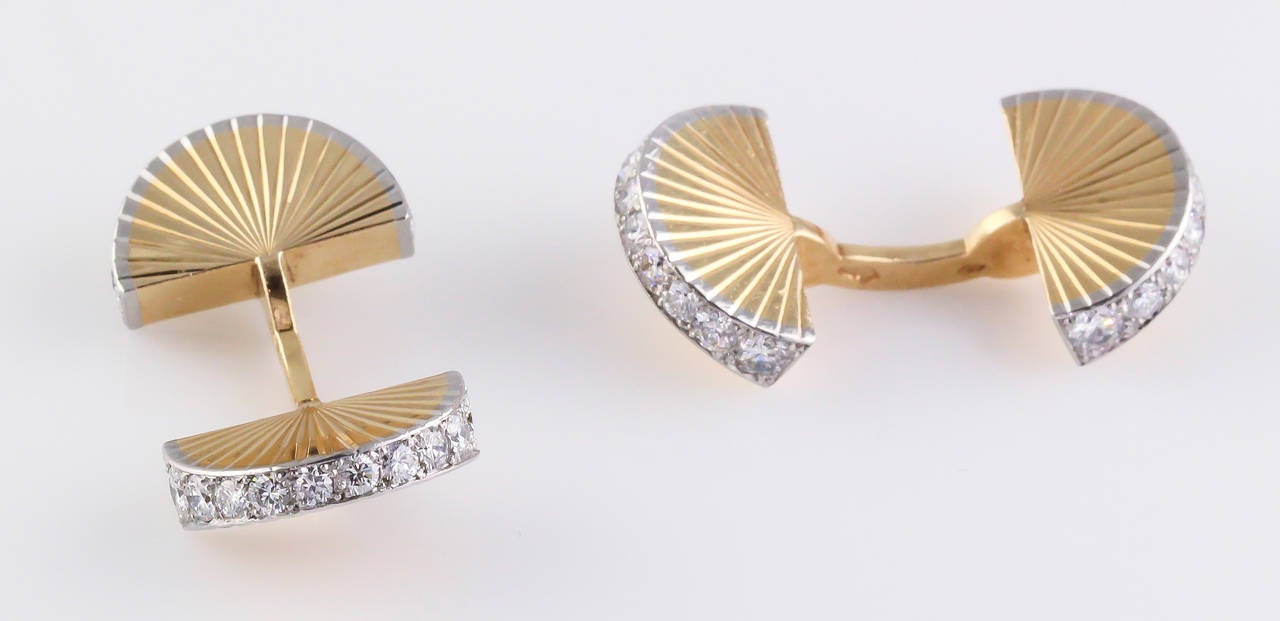 Modernist 1950s Cartier Diamond Gold Platinum Cufflinks