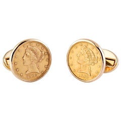 Vintage Liberty Head Five Dollar Coin Gold Cufflinks