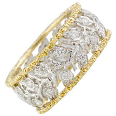 M. Buccellati Ramage Diamond Two Color Gold Leaf Band Ring 9