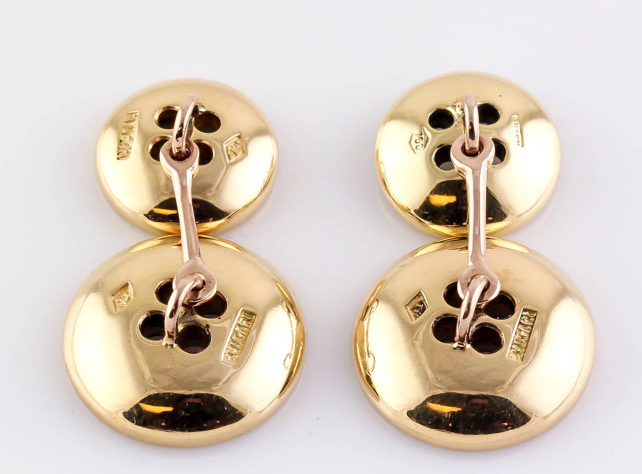 Bulgari Yellow and White Gold Button Cufflinks In Excellent Condition In New York, NY