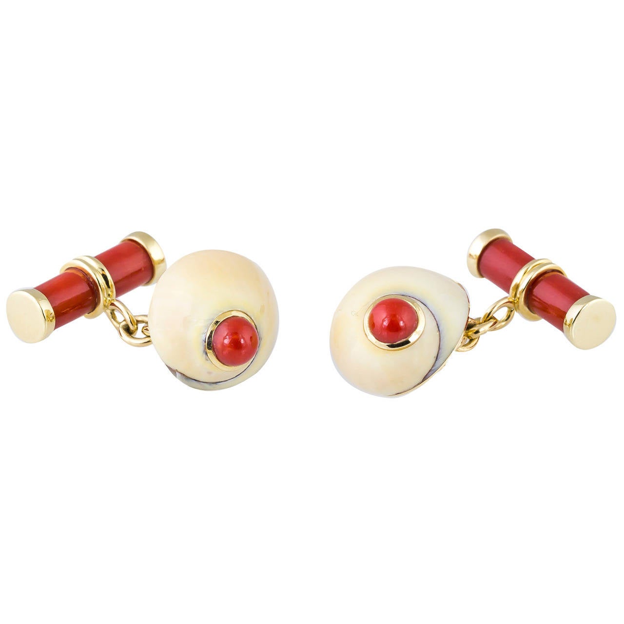 Trianon Coral Gold Seashell Cufflinks at 1stdibs