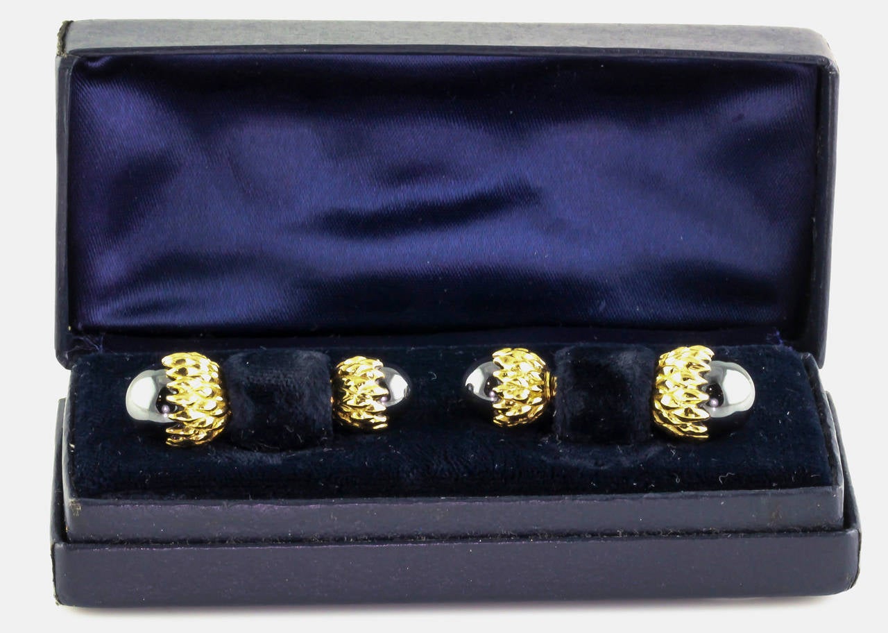 Tiffany & Co. Schlumberger Hematite Gold Acorn Cufflinks In Excellent Condition In New York, NY