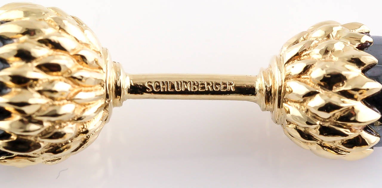 Tiffany & Co. Schlumberger Hematite Gold Acorn Cufflinks 1