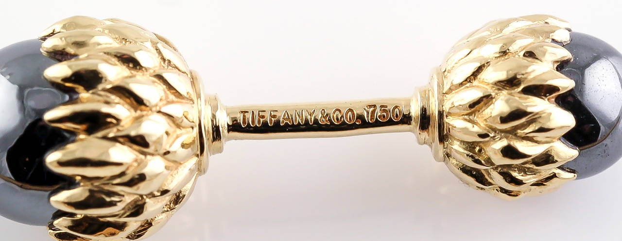 Tiffany & Co. Schlumberger Hematite Gold Acorn Cufflinks 2