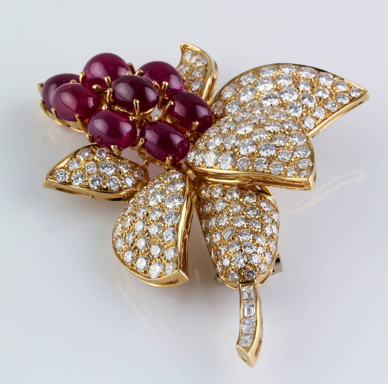 Ruby Diamond Gold Flower Brooch 1
