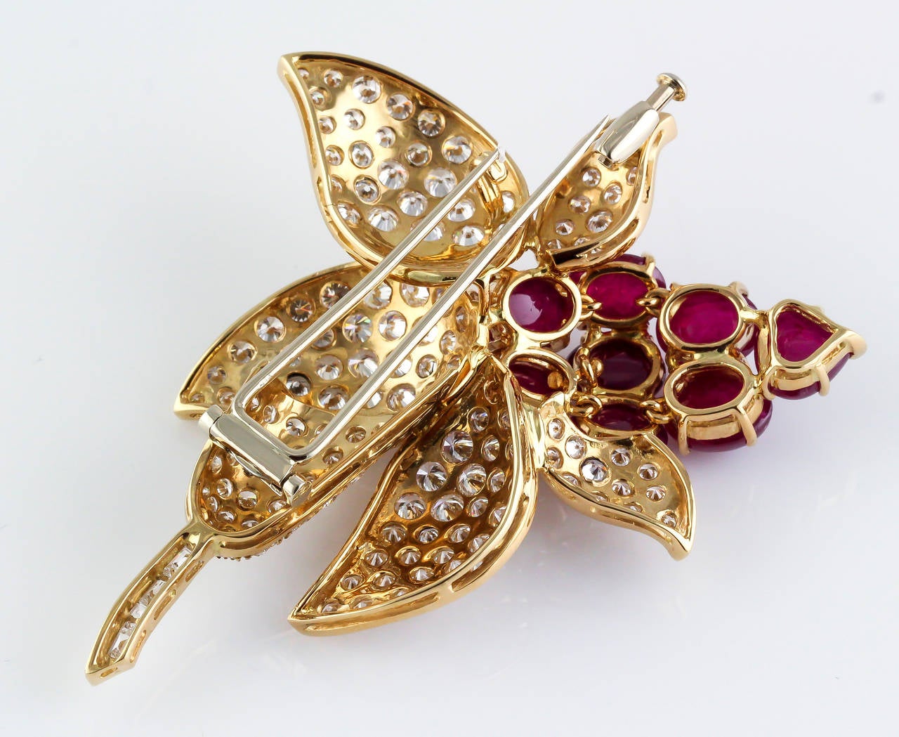Ruby Diamond Gold Flower Brooch 2