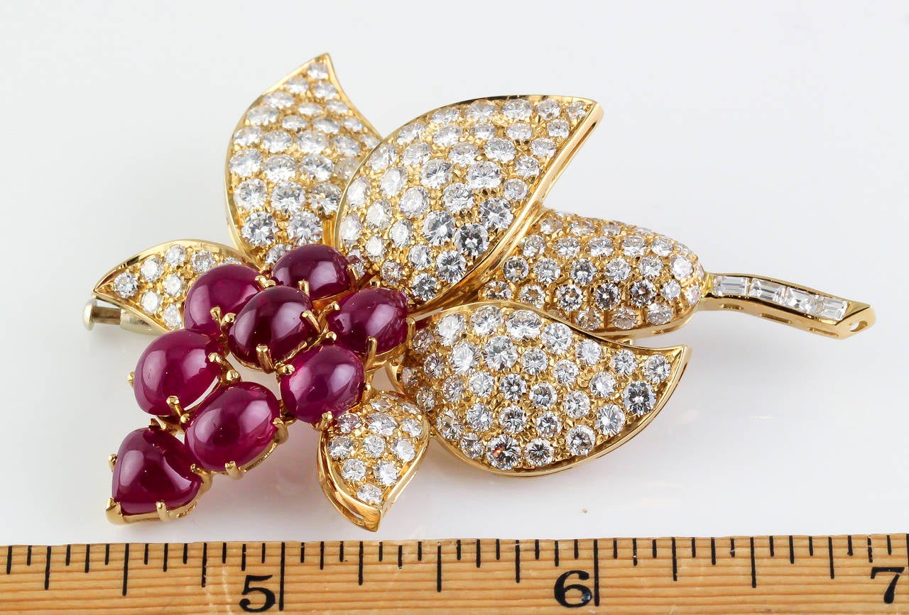 Ruby Diamond Gold Flower Brooch 3