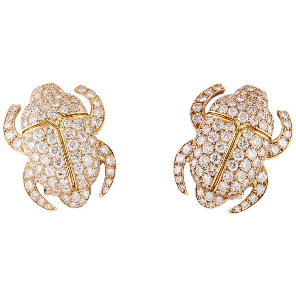 Cartier Diamond Gold Scarab Earrings