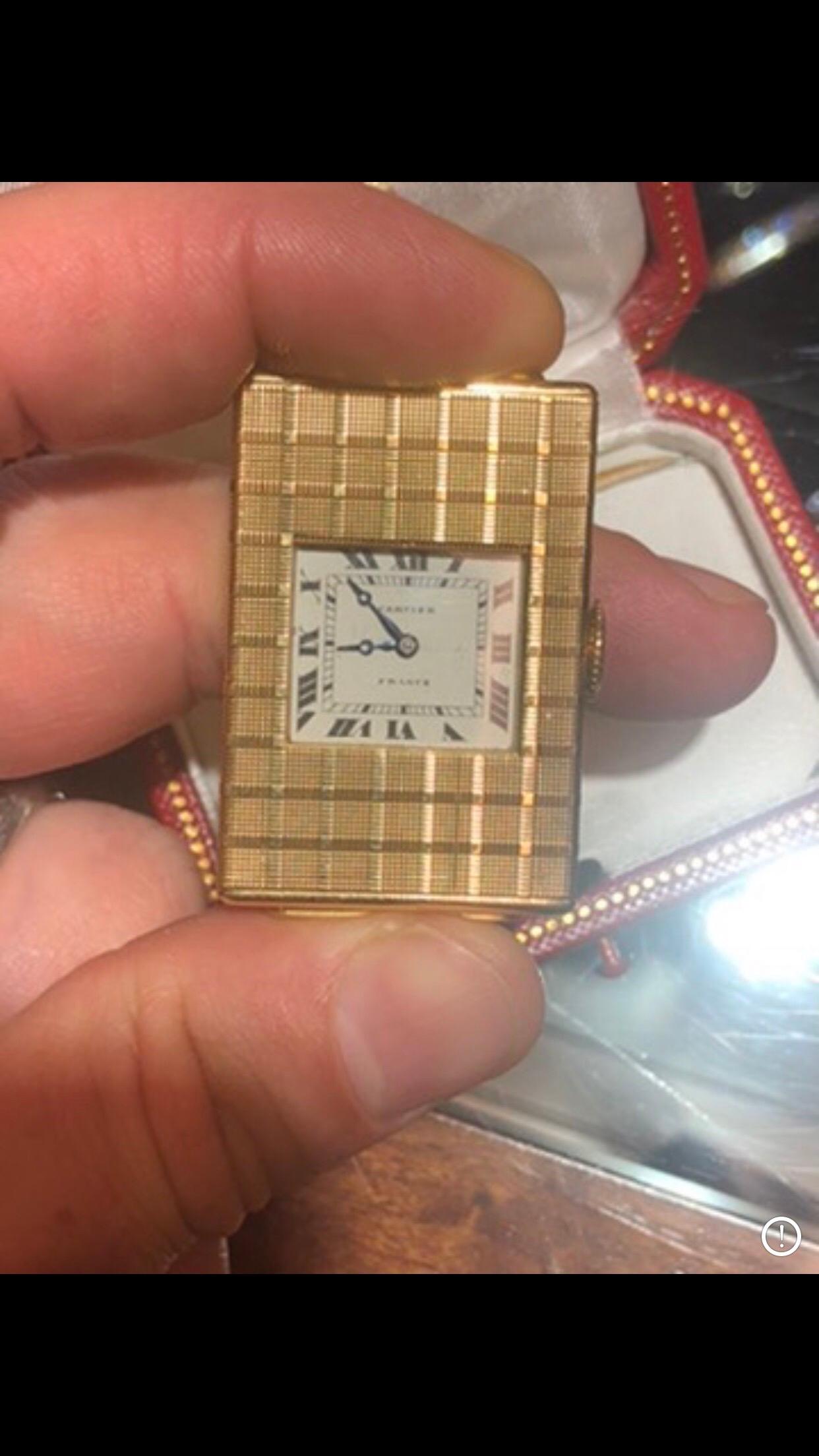 Cartier Yellow Gold Traveling Shutter Mechanical wind Watch Clock 1
