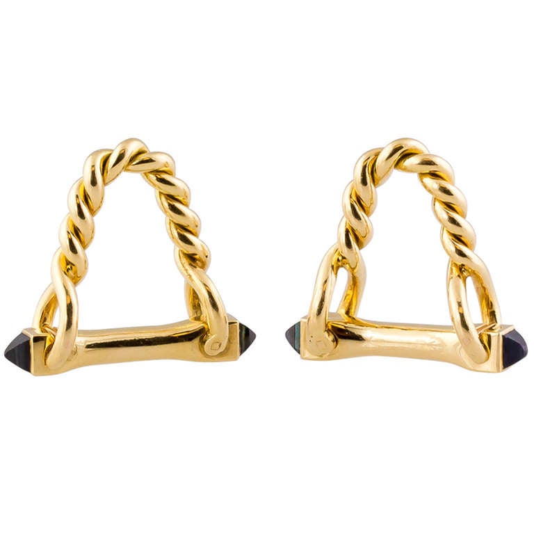 CARTIER French Sapphire & Twisted Gold Cufflinks