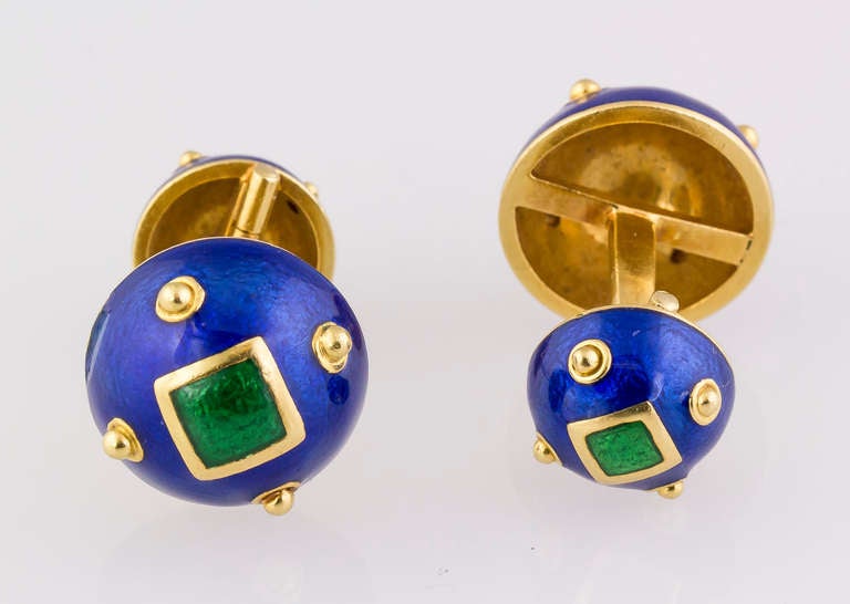 David Webb Blue and Green Enamel and Gold Cufflinks with Tie Tack at ...