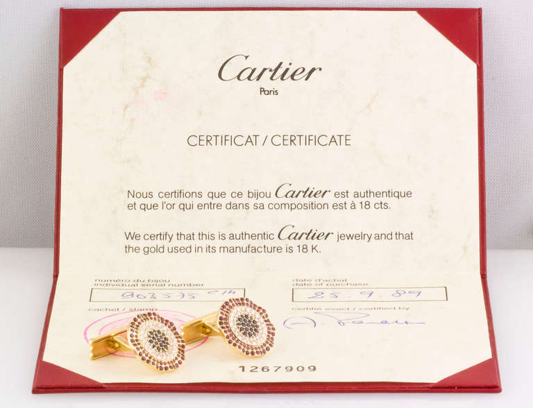 CARTIER Diamond Ruby Sapphire & Gold Cufflinks 1