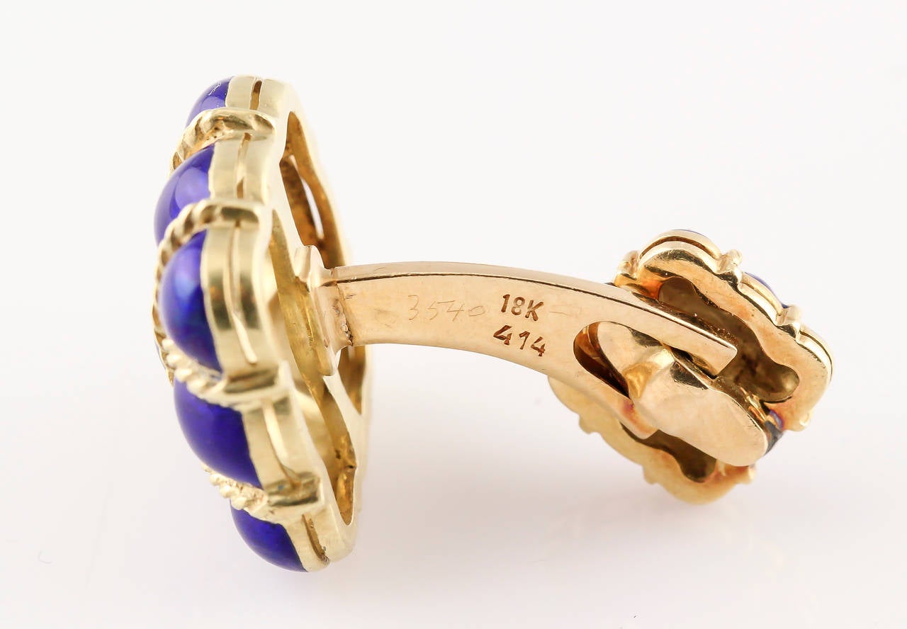 Men's Blue Enamel Gold Twisted Rope Design Button Cufflinks