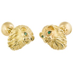 Tiffany & Co. Boutons de manchette lion en émeraude et or