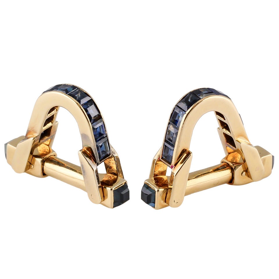 Boucheron Paris Sapphire Gold Triangle Cufflinks