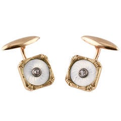 Antique Russian 19th Century Enamel Diamond Gold Cufflinks