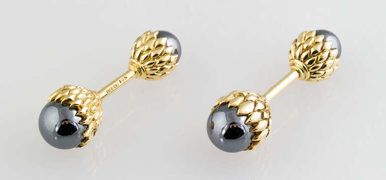 TIFFANY & CO. SCHLUMBERGER Hematite & Gold Acorn Cufflinks