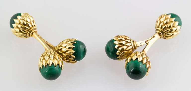 TIFFANY & CO. SCHLUMBERGER Malachite & Gold Double Acorn Cufflinks