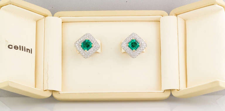 Women's CELLINI Colombian Emerald Diamond & White Gold Earclips