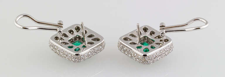 CELLINI Colombian Emerald Diamond & White Gold Earclips In Excellent Condition In New York, NY