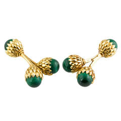 TIFFANY & CO. SCHLUMBERGER Malachite & Gold Double Acorn Cufflinks