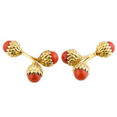 TIFFANY & CO. SCHLUMBERGER Coral Gold Double Acorn Cufflinks