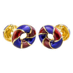 VERDURA Blue & Red Enamel Gold Cufflinks