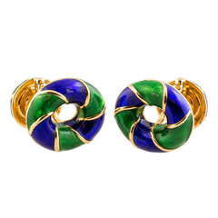 VERDURA Blue & Green Enamel Gold Cufflinks