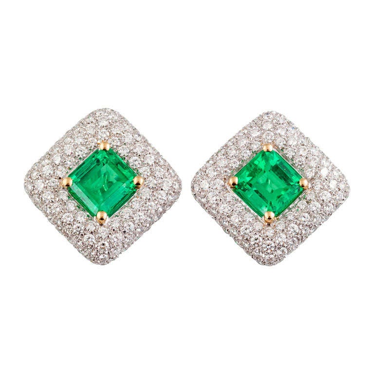 CELLINI Colombian Emerald Diamond & White Gold Earclips