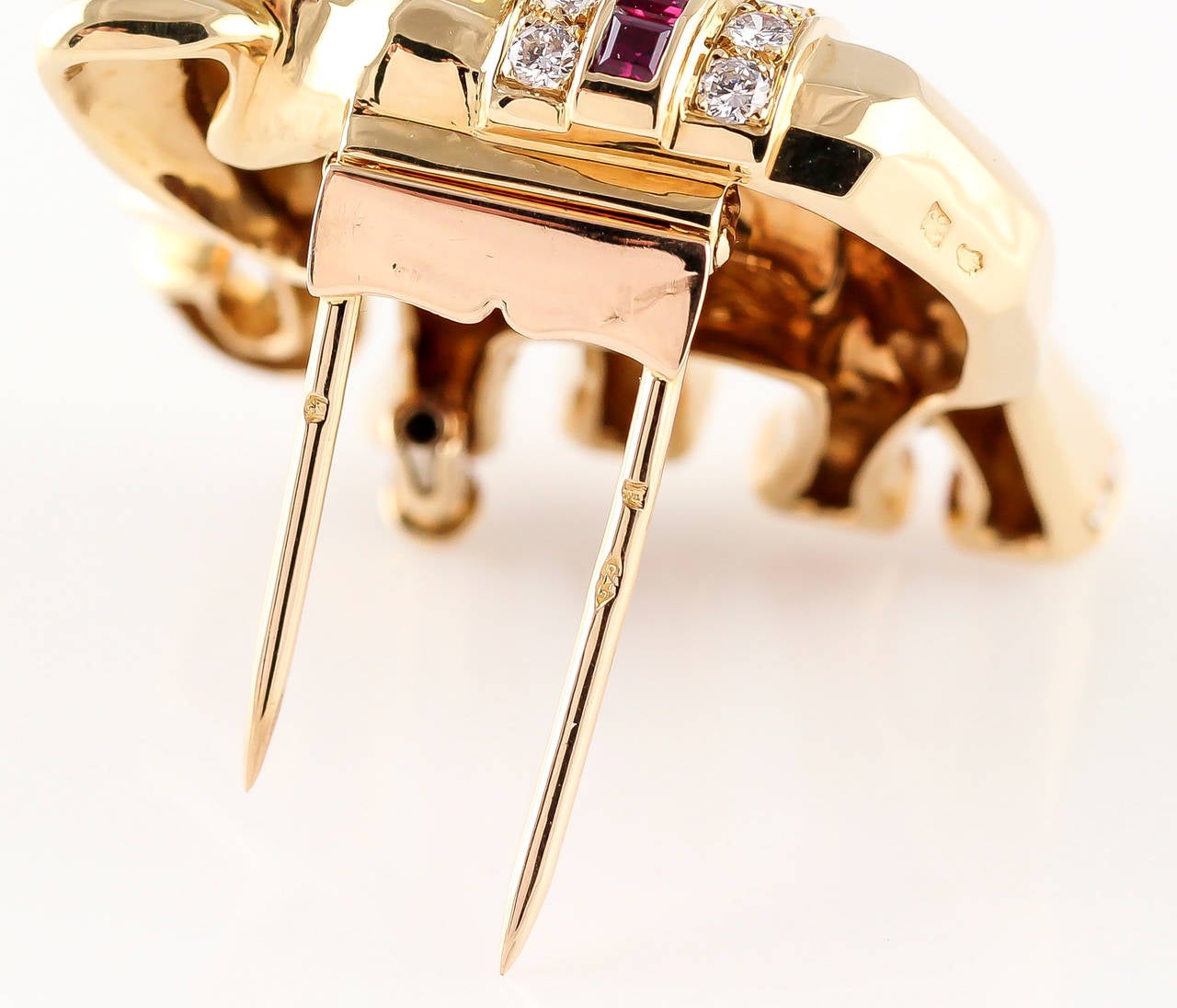 Women's Cartier Ruby Emerald Diamond Gold Elephant Brooch