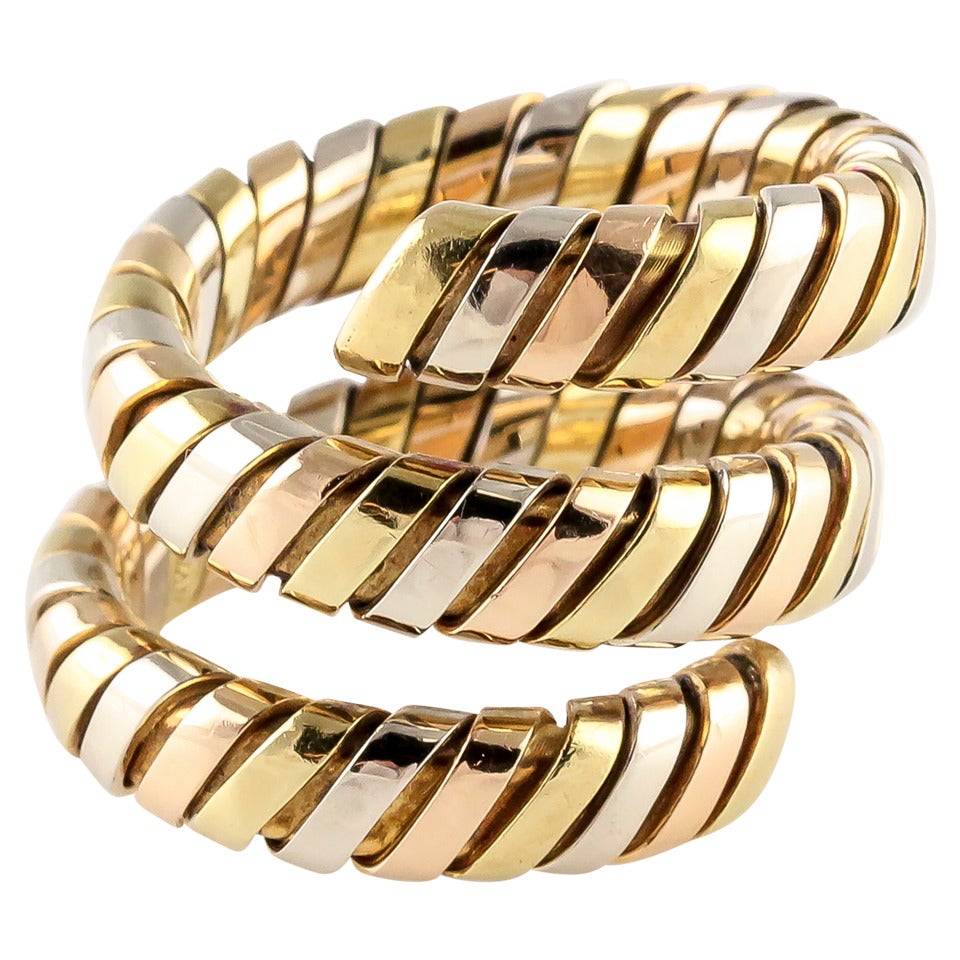 Bulgari Tubogas Three Color Gold Flexible Snake Ring at 1stDibs