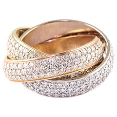 Cartier Trinity Wide Diamond Three Color Gold Rolling Ring