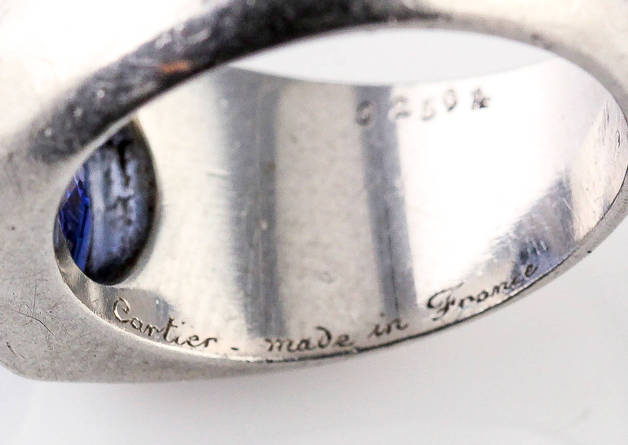 Women's or Men's Cartier Art Deco Burma Sapphire Platinum Signet Ring