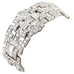 Antique Impressive Art Deco 32 Carat Wide Diamond Platinum Bracelet