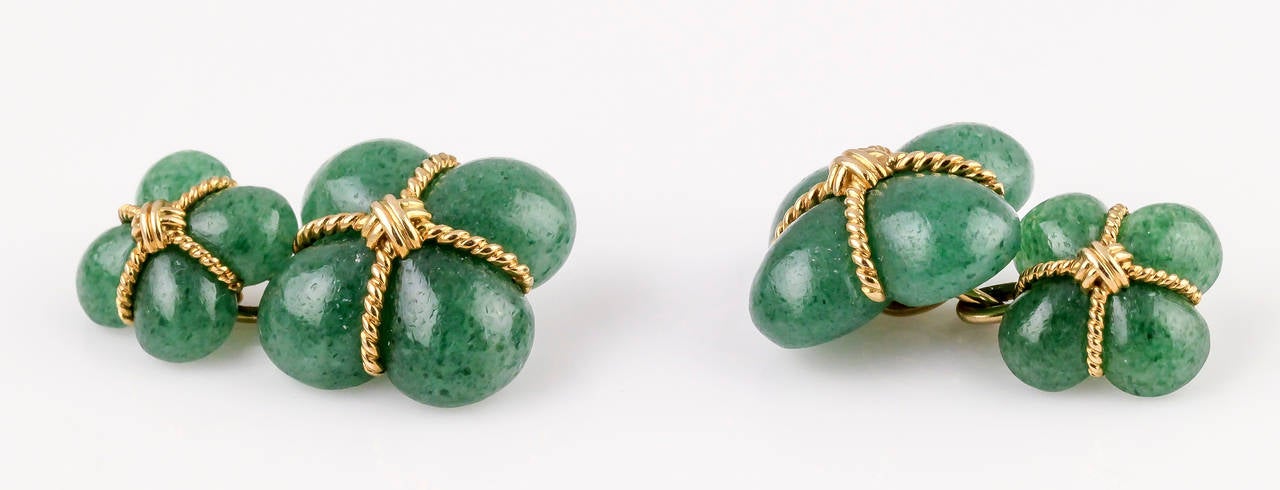 Tiffany & Co. French Aventurine Gold Cufflinks In Excellent Condition In New York, NY