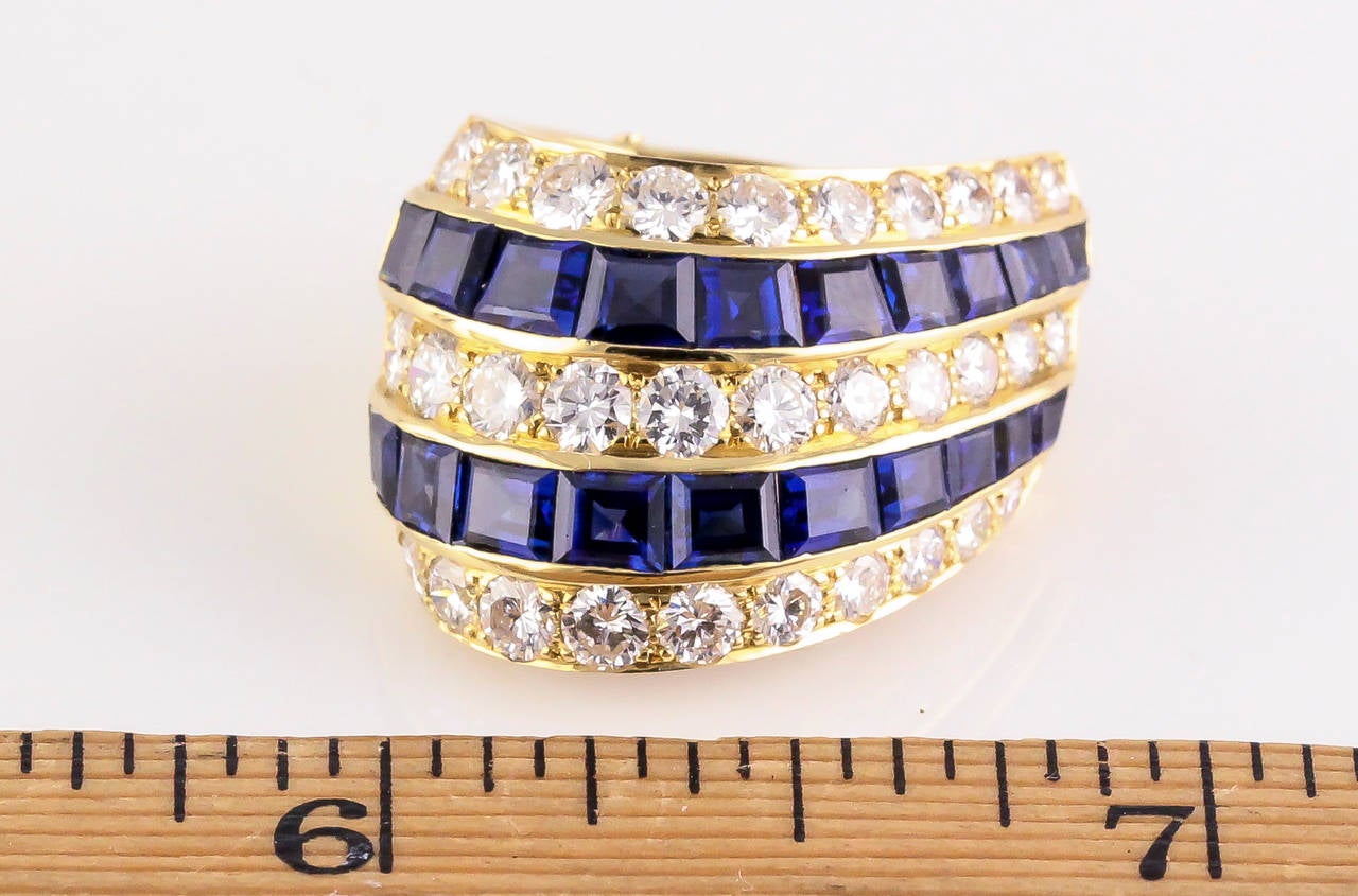 1960s Van Cleef & Arpels Sapphire Diamond Gold Hoop Earrings 1