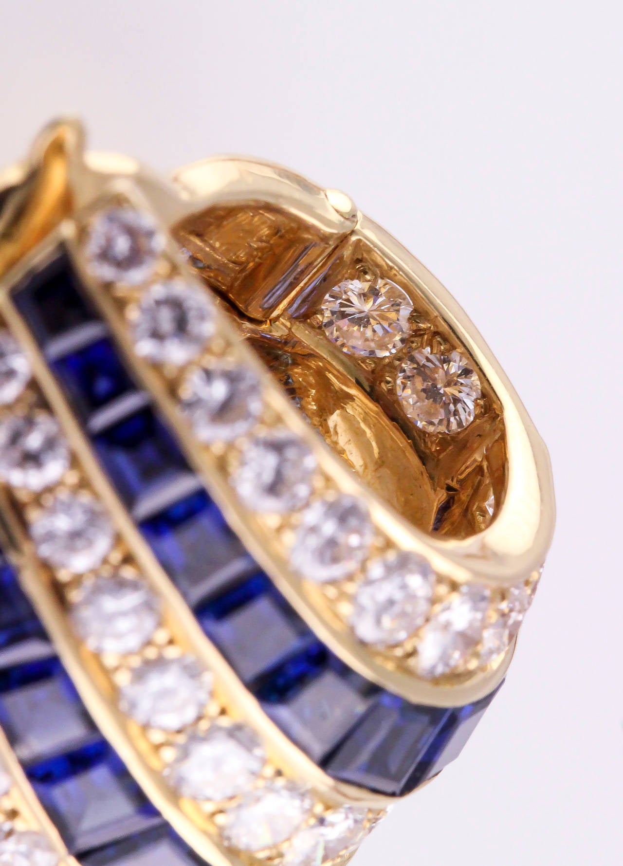 Women's 1960s Van Cleef & Arpels Sapphire Diamond Gold Hoop Earrings