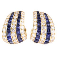 1960s Van Cleef & Arpels Sapphire Diamond Gold Hoop Earrings