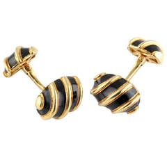 Tiffany & Co. Schlumberger Black Enamel Gold Olives Cufflinks