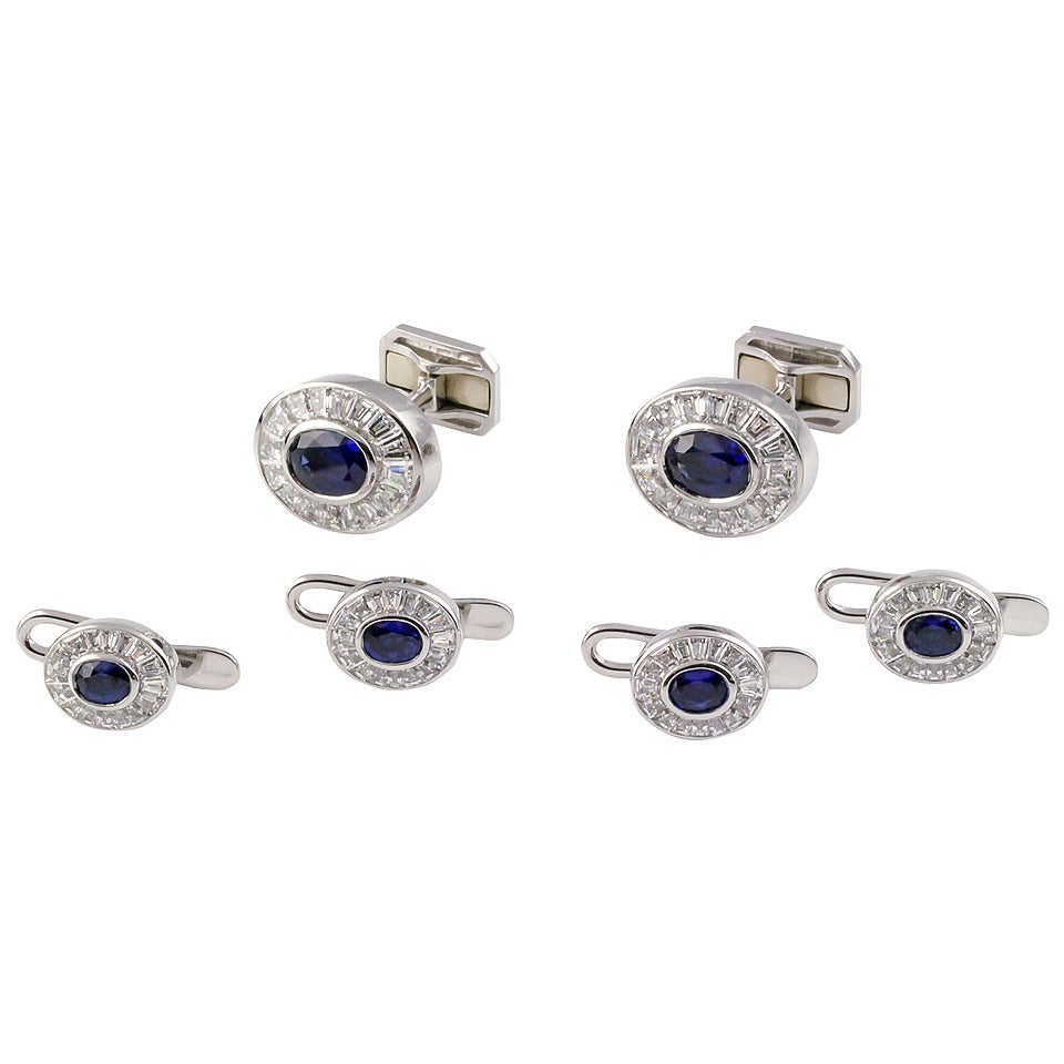 Harry Winston Sapphire Diamond Platinum Cufflink Stud Set